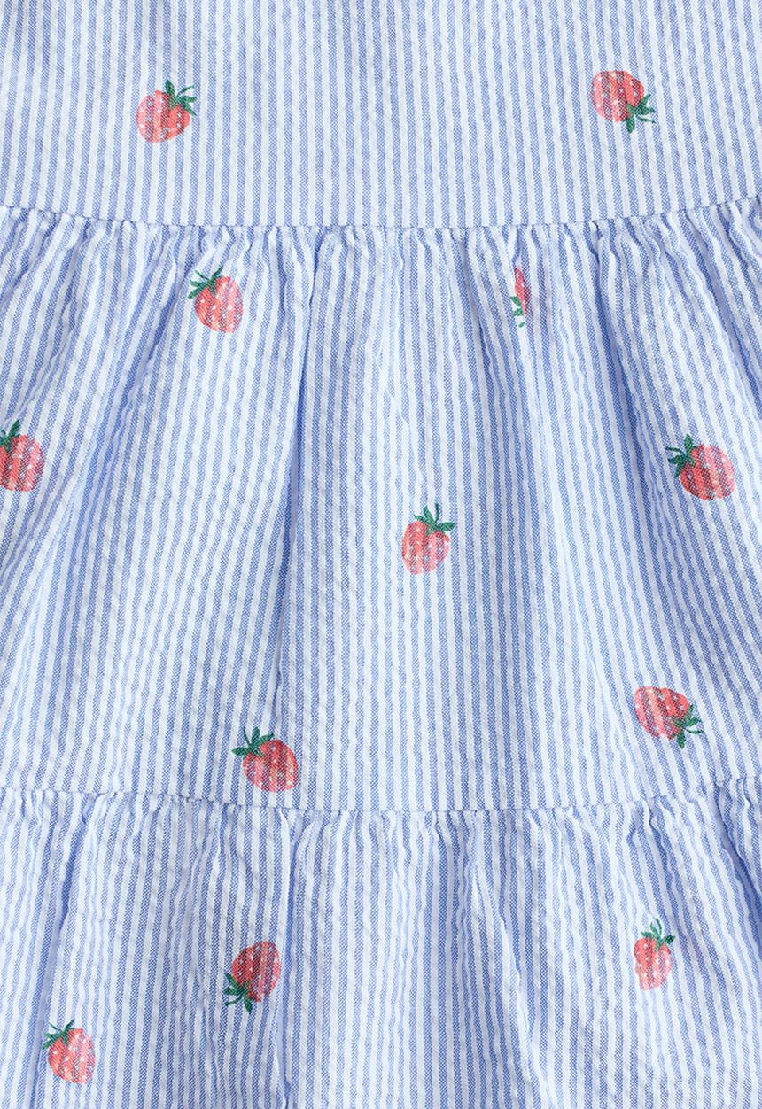 H&M - Tiered seersucker dress - light blue/strawberries