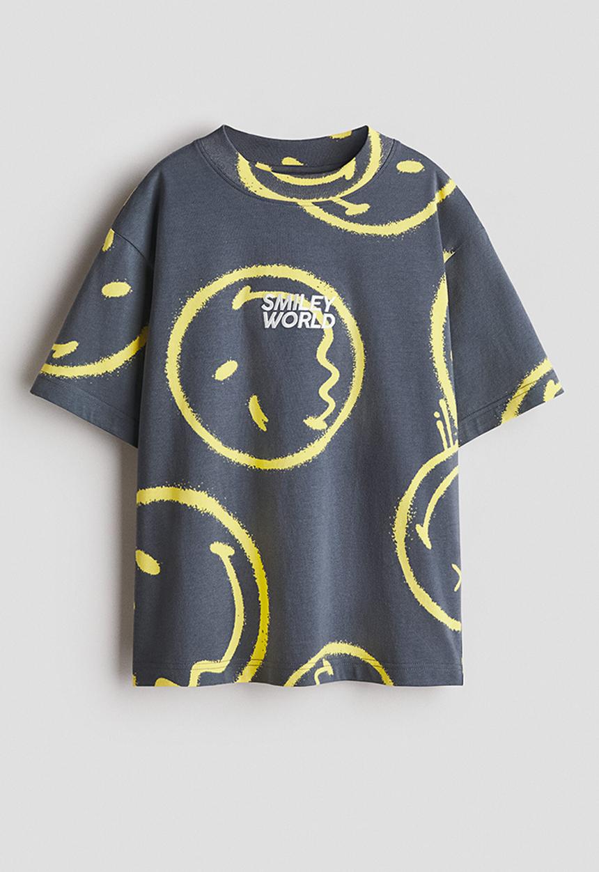 H&M - Printed T-shirt - dark grey/smileyworld®