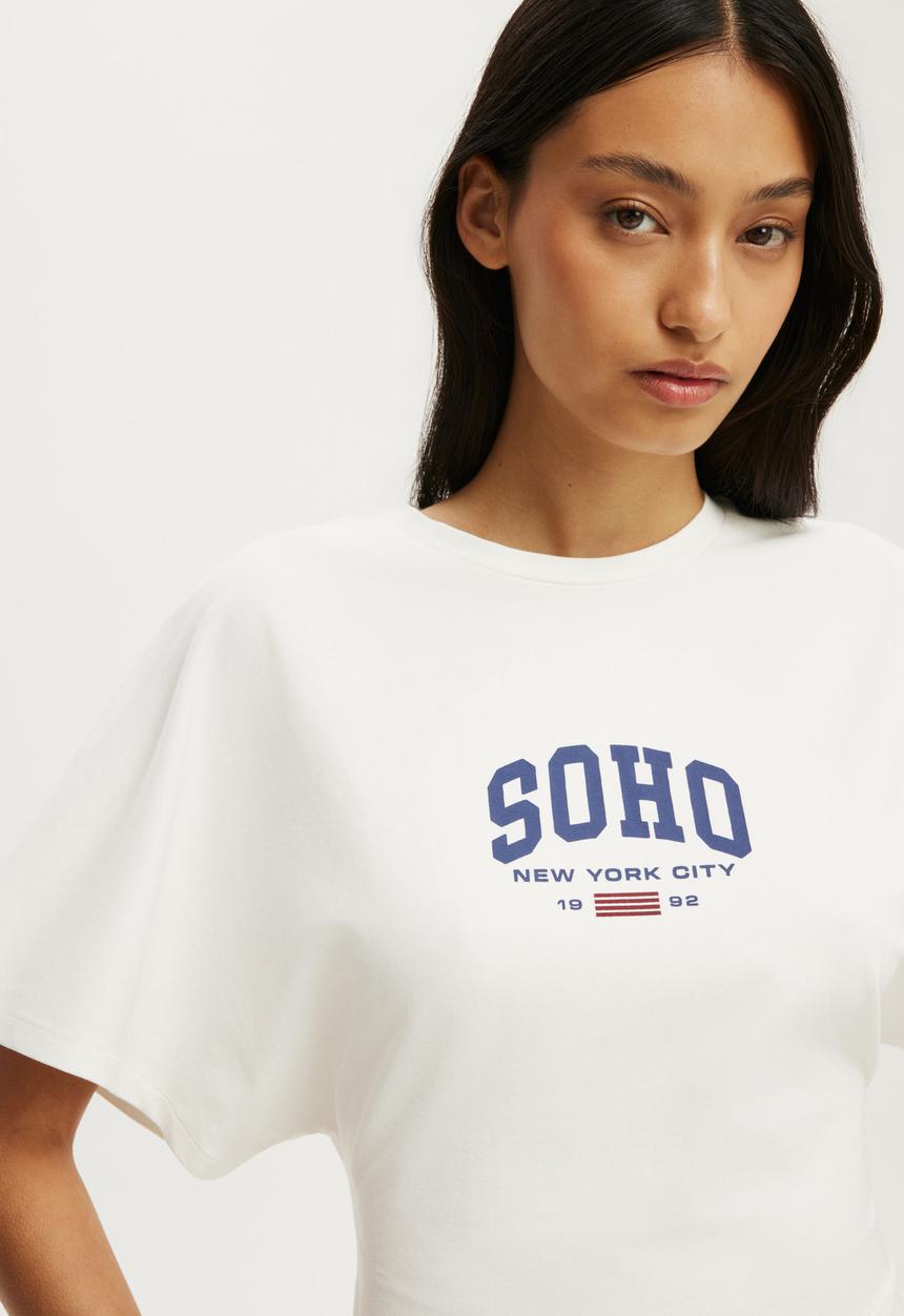 Cotton On - Graphic Batwing Short Sleeve Tee - Soho Nyc/ Vintage White