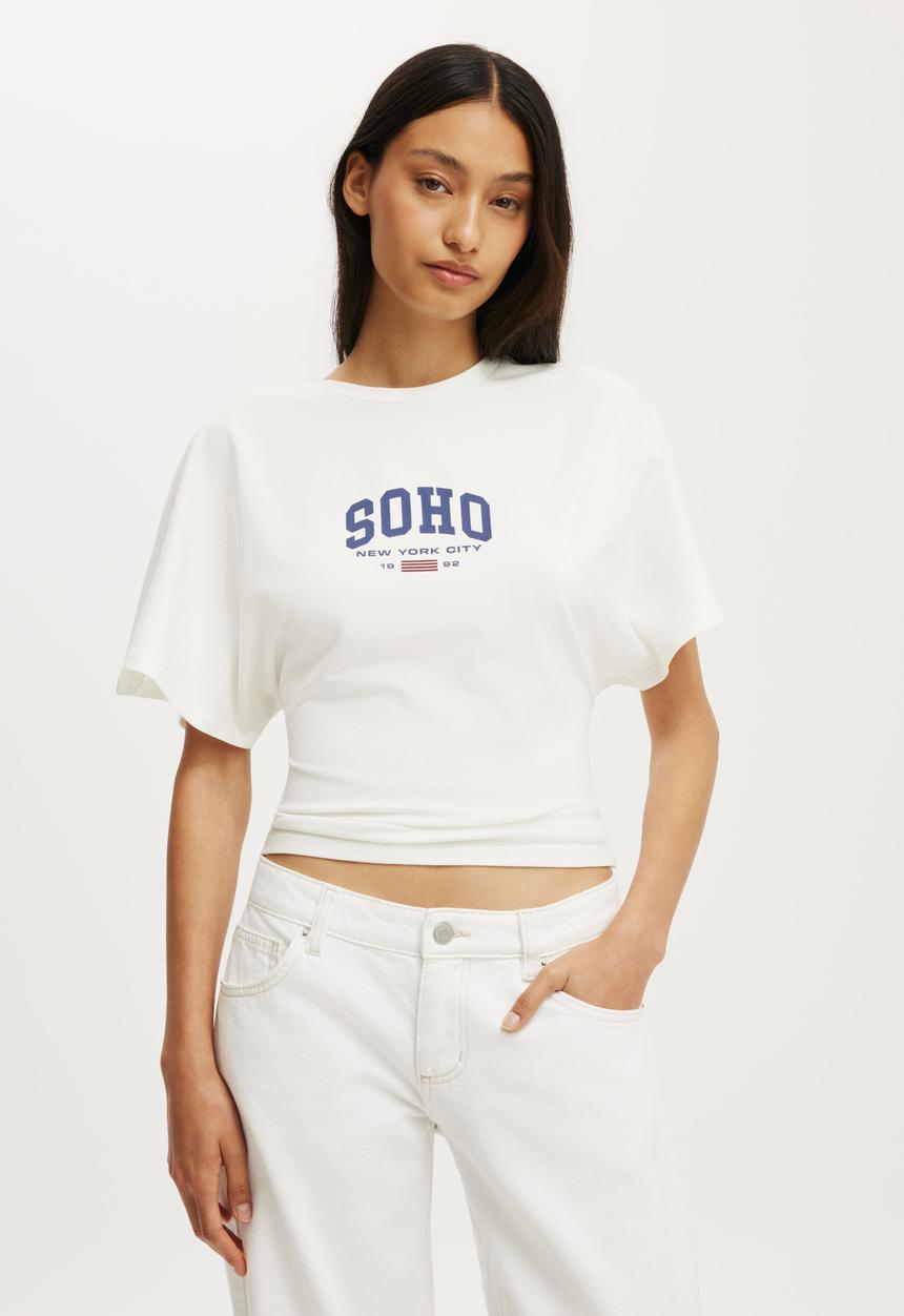 Cotton On - Graphic Batwing Short Sleeve Tee - Soho Nyc/ Vintage White