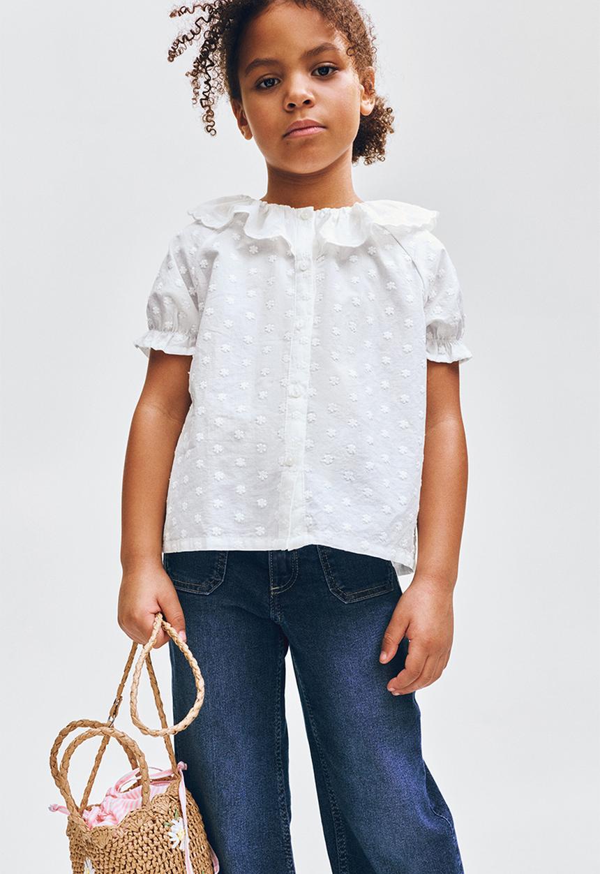 H&M - Flounce-collar embroidered blouse - cream