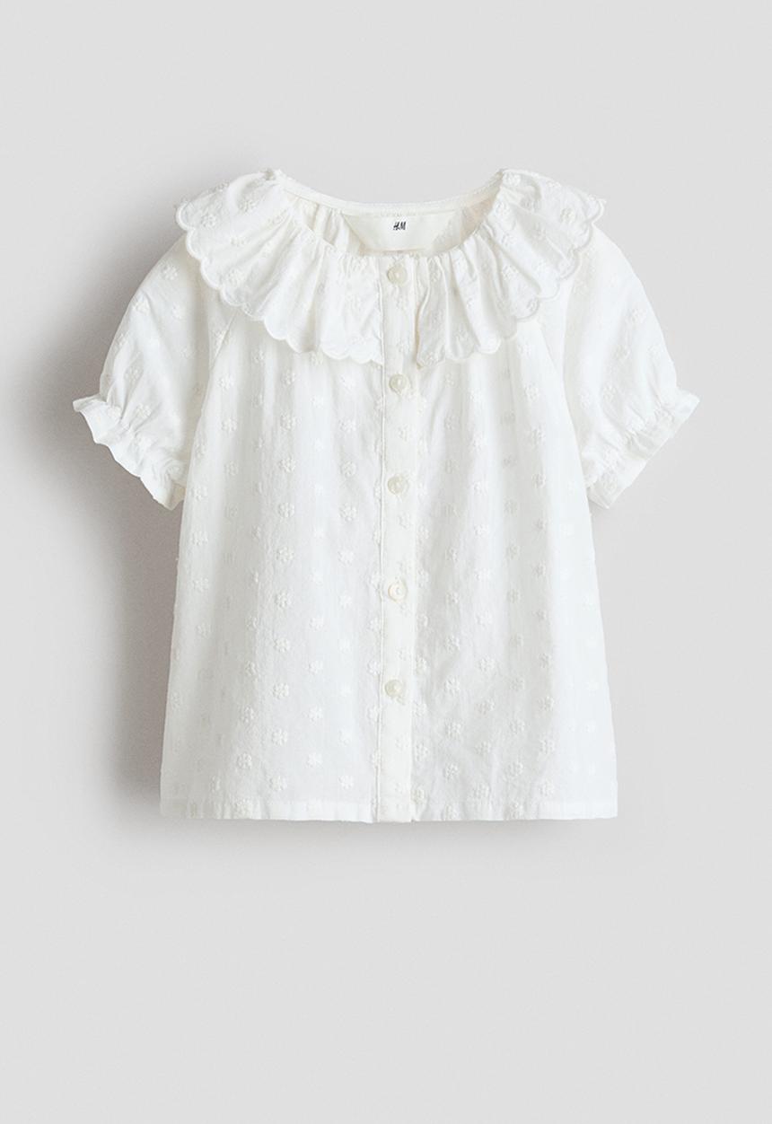 H&M - Flounce-collar embroidered blouse - cream