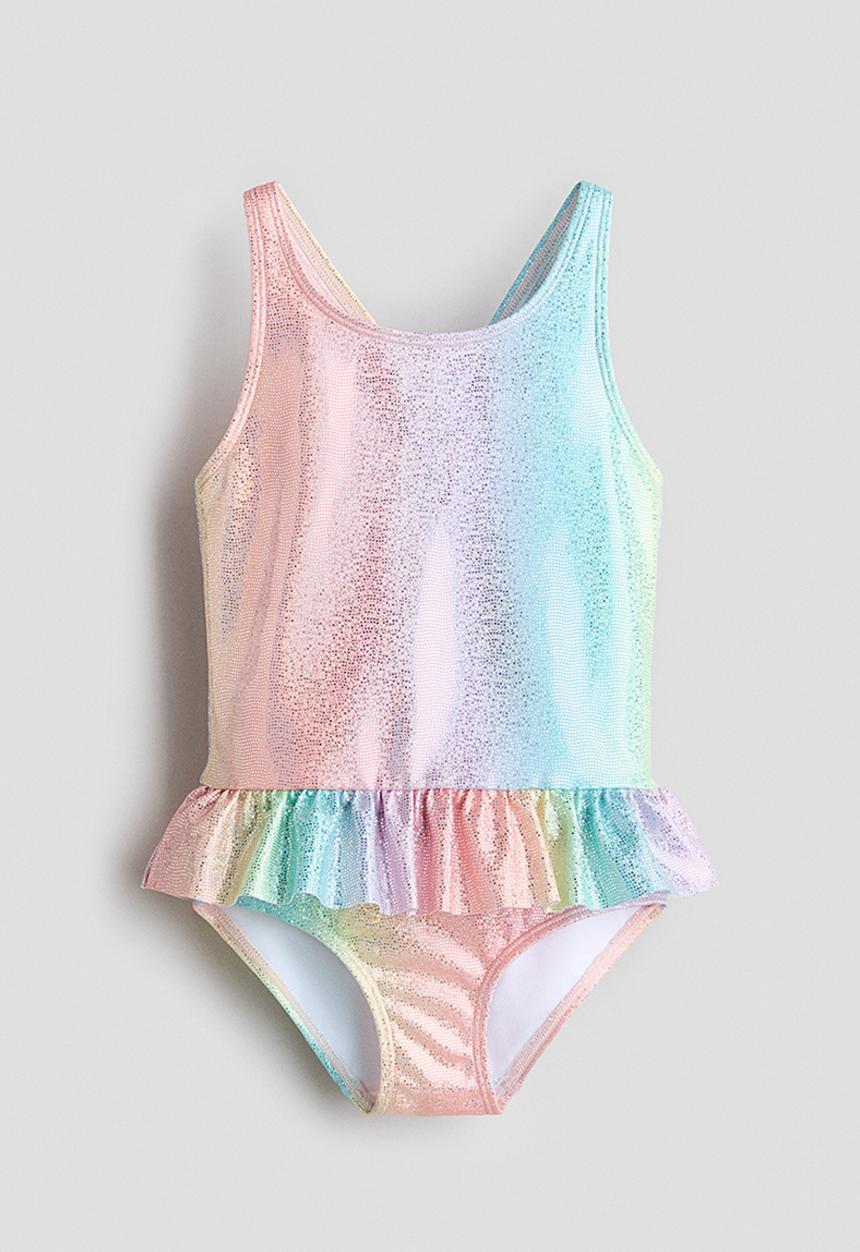 H&M - Flounce-trimmed swimsuit - light orange/rainbow-striped