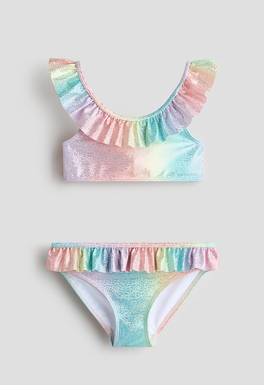 H&M - Flounce-trimmed bikini - light orange/rainbow-striped
