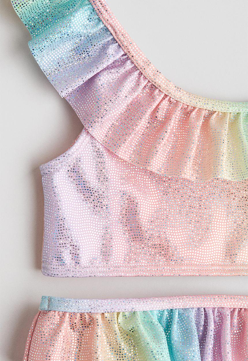 H&M - Flounce-trimmed bikini - light orange/rainbow-striped