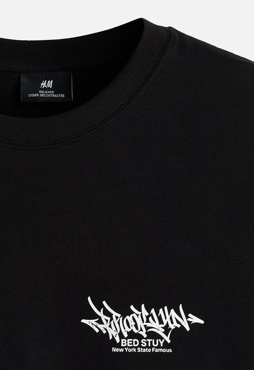 H&M - Relaxed fit printed t-shirt - black/brooklyn