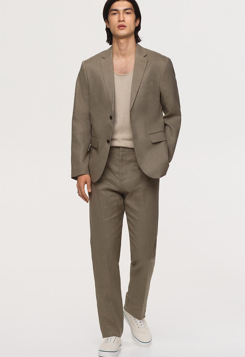 H&M - Slim fit linen suit trousers - khaki green
