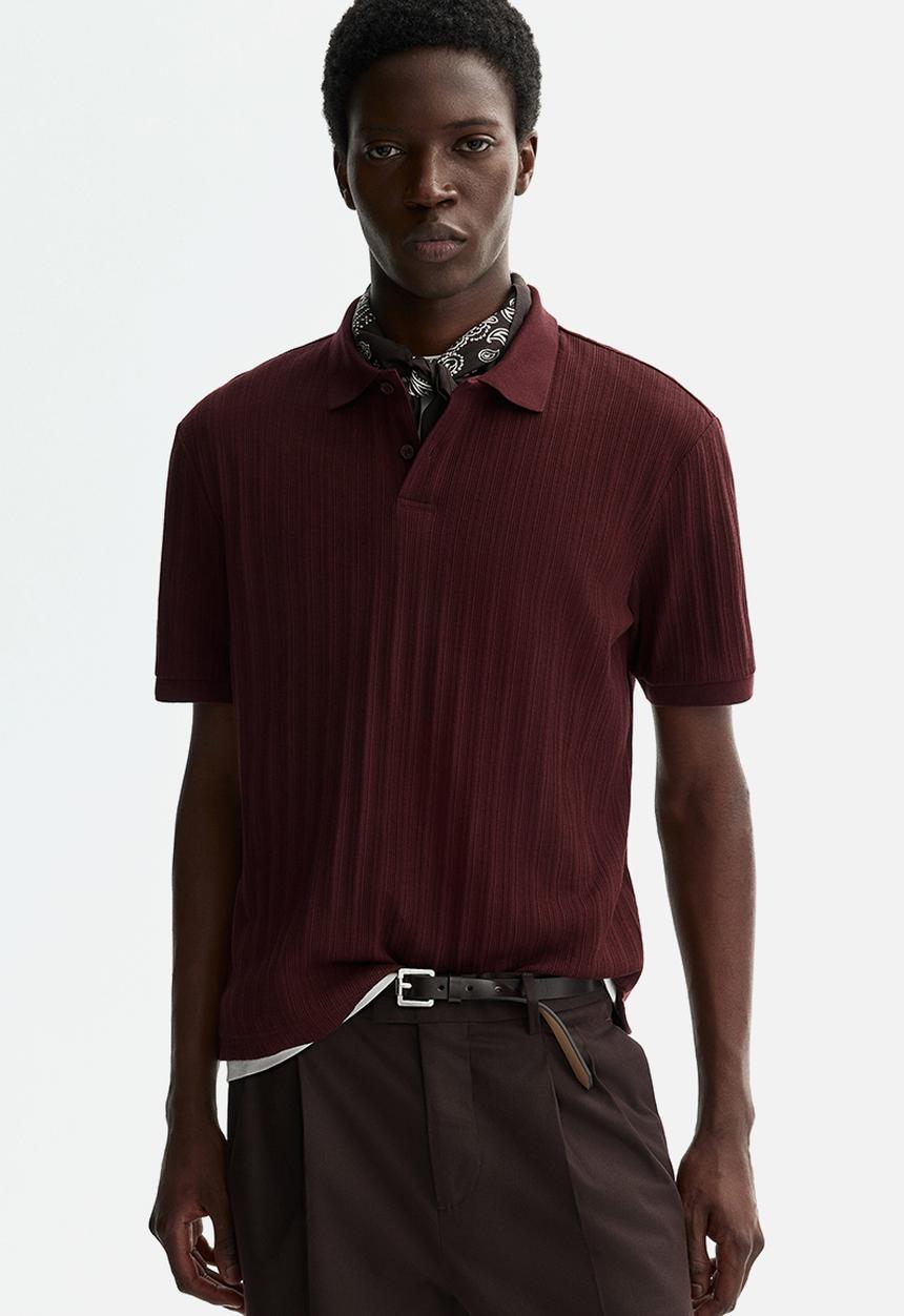 H&M - Slim fit textured jersey polo shirt - burgundy
