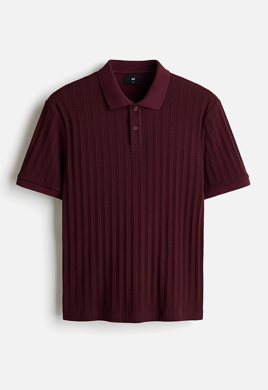 H&M - Slim fit textured jersey polo shirt - burgundy