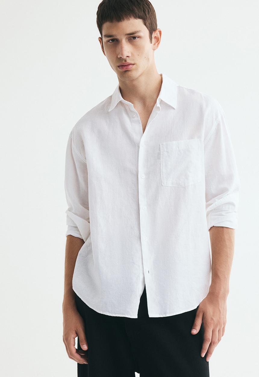 H&M - Relaxed fit linen-blend shirt - white