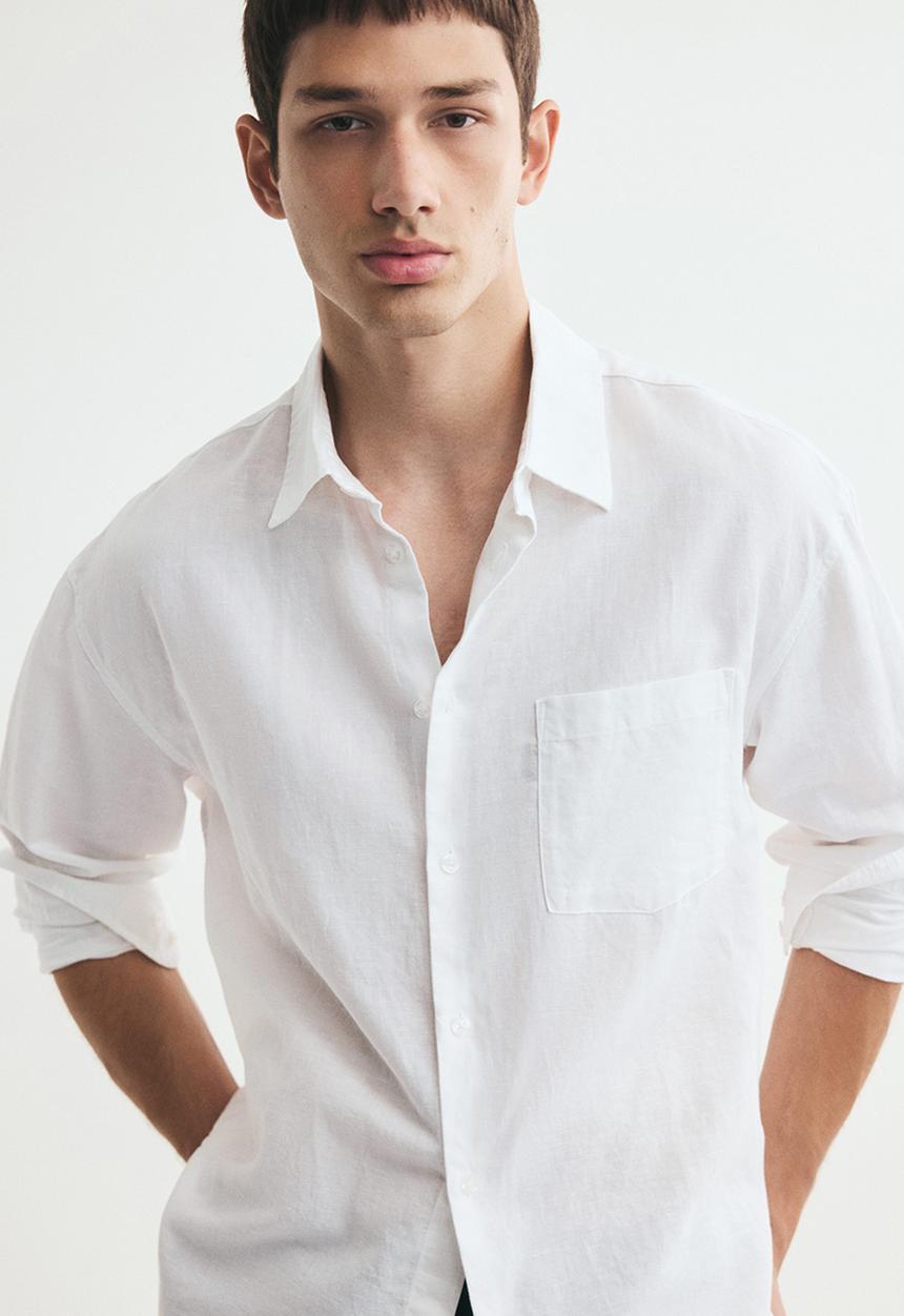 H&M - Relaxed fit linen-blend shirt - white
