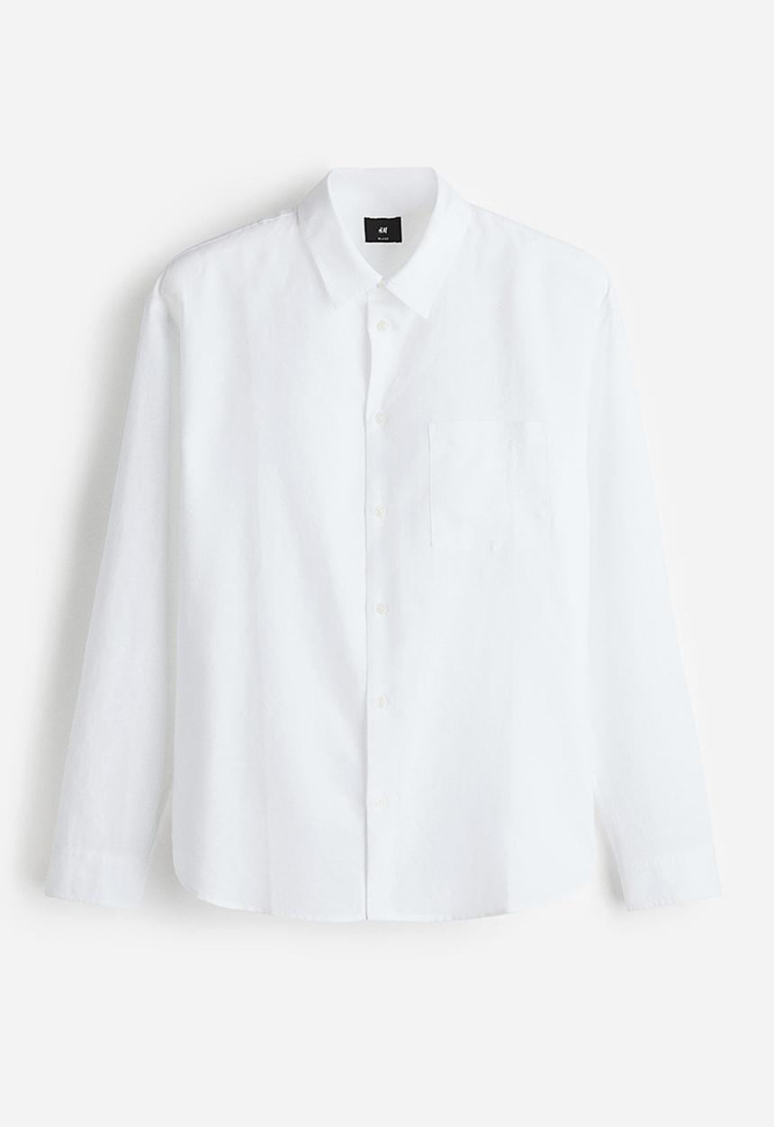 H&M - Relaxed fit linen-blend shirt - white
