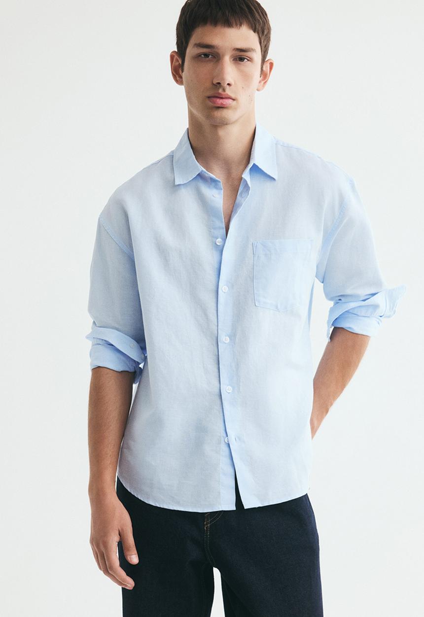 H&M - Relaxed fit linen-blend shirt - light blue