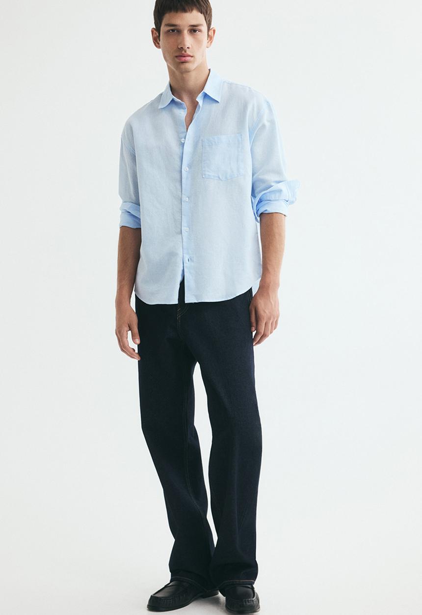 H&M - Relaxed fit linen-blend shirt - light blue