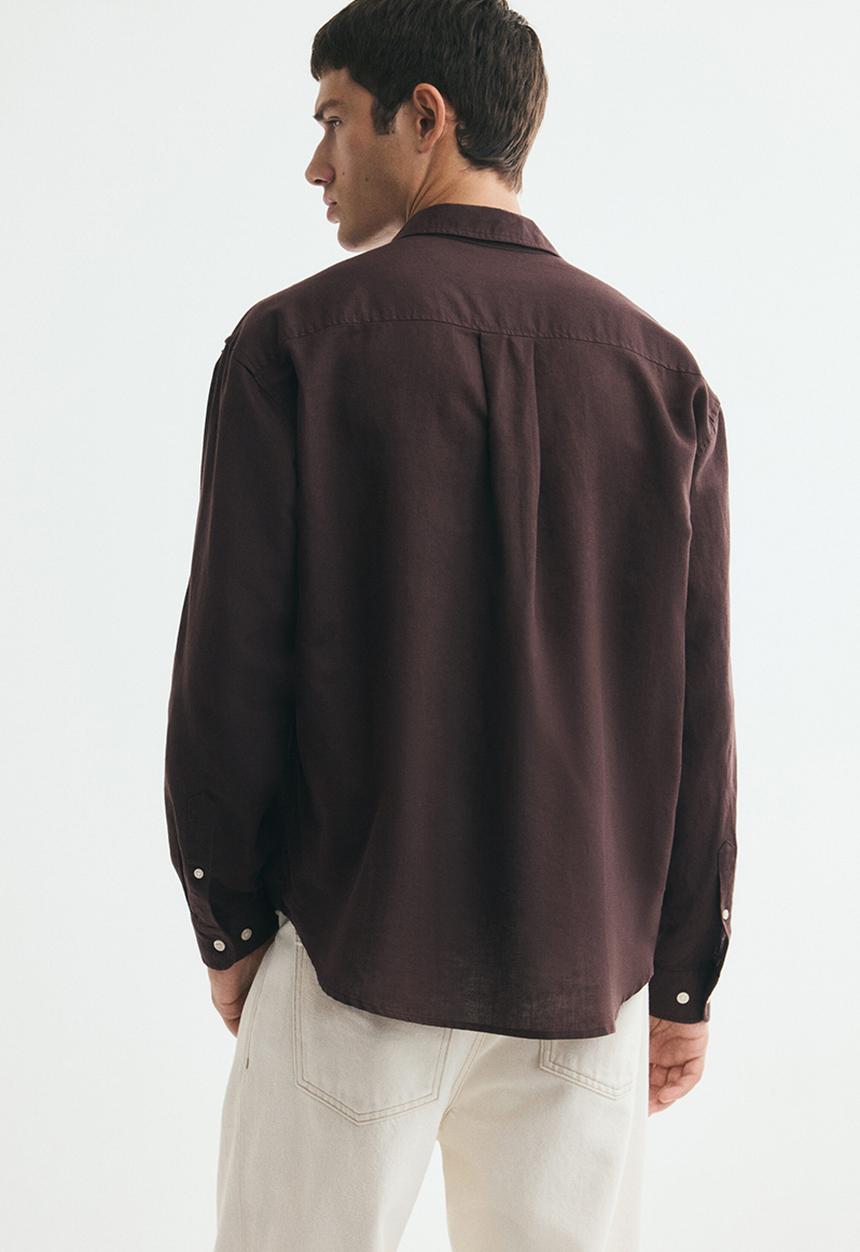 H&M - Relaxed fit linen-blend shirt - dark brown