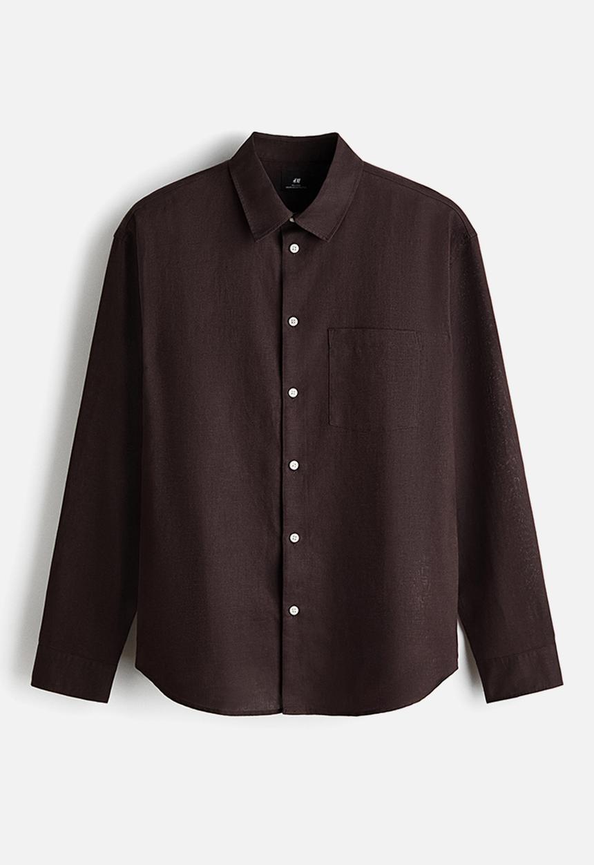 H&M - Relaxed fit linen-blend shirt - dark brown