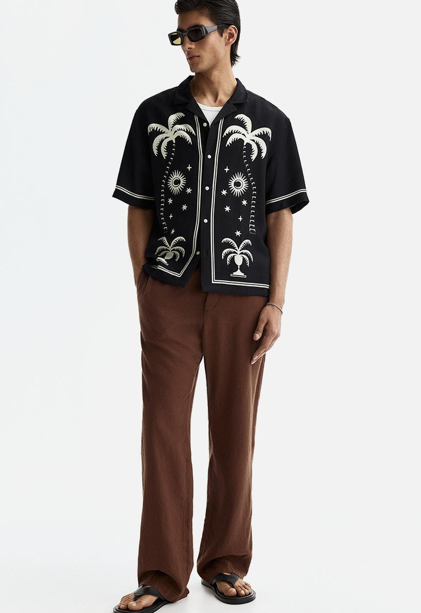 H&M - Relaxed fit linen-blend trousers - light brown