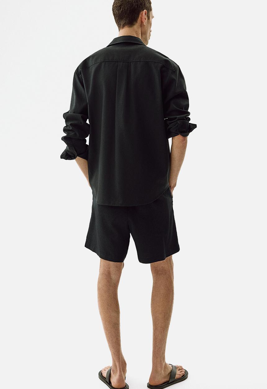 H&M - Relaxed fit linen-blend shorts - black