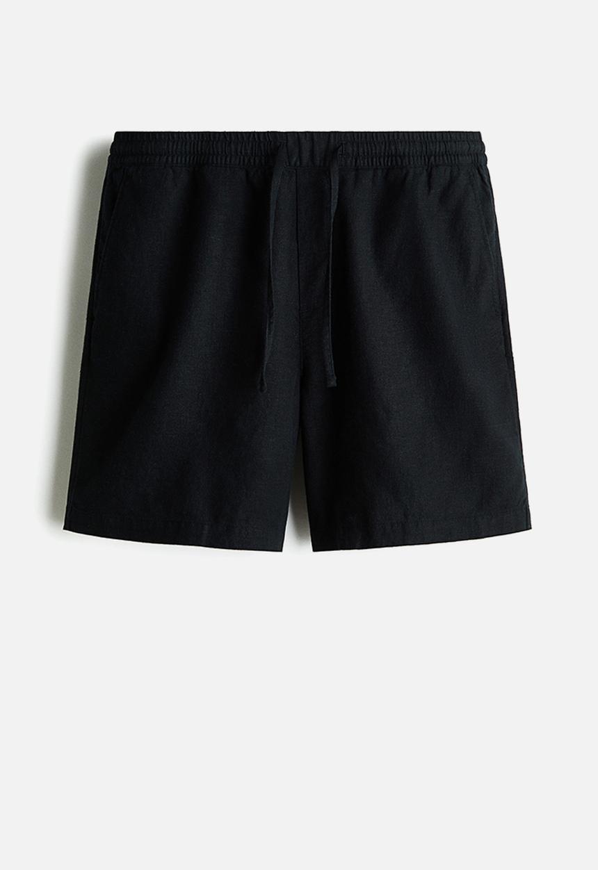 H&M - Relaxed fit linen-blend shorts - black