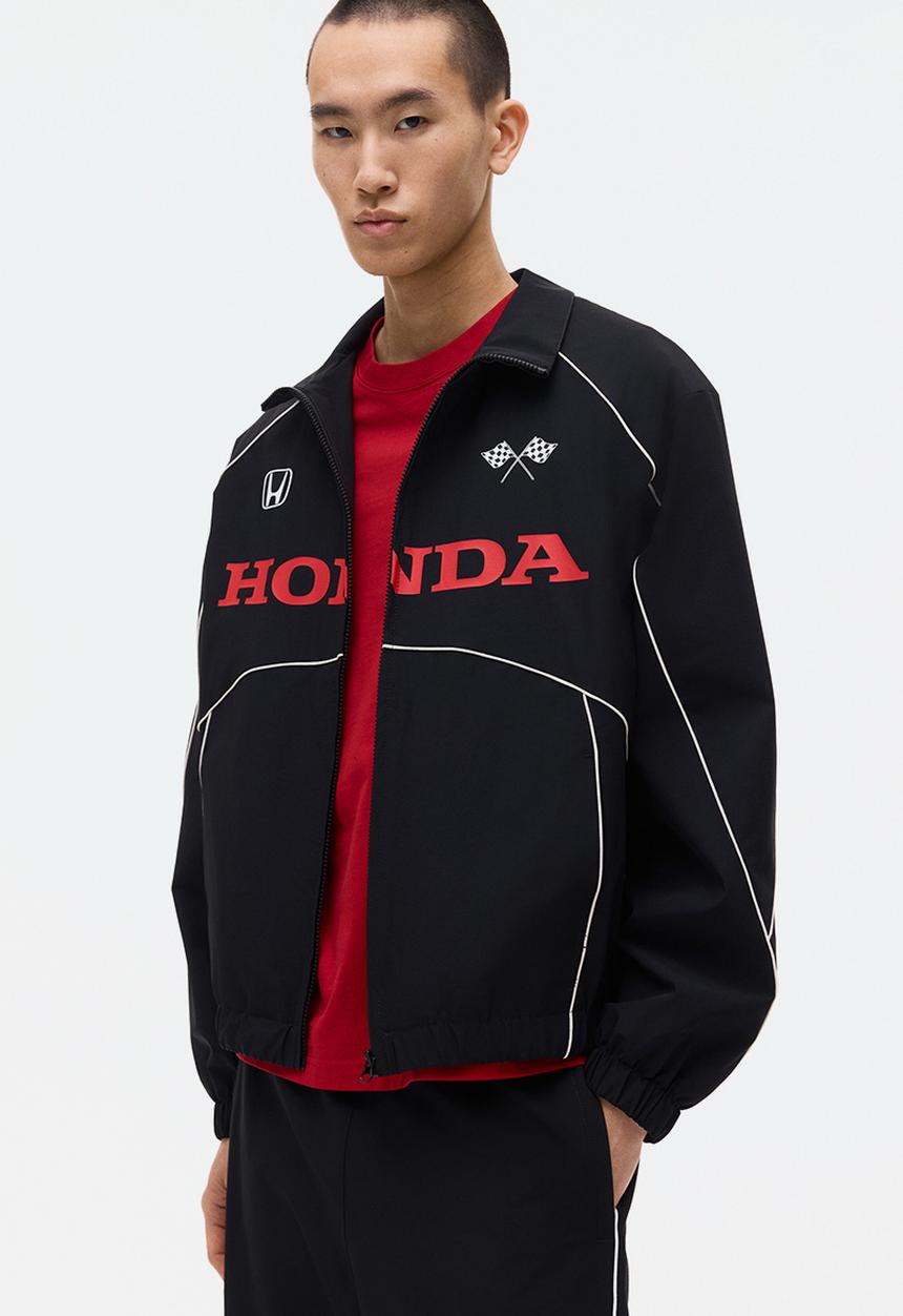H&M - Loose fit printed nylon track jacket - black/honda