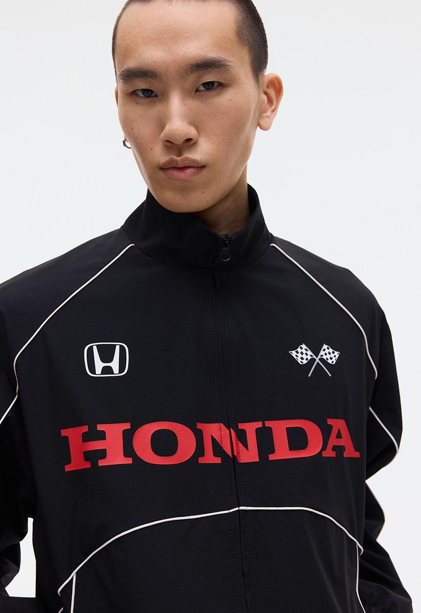 H&M - Loose fit printed nylon track jacket - black/honda
