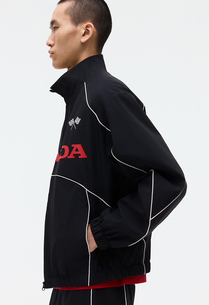 H&M - Loose fit printed nylon track jacket - black/honda