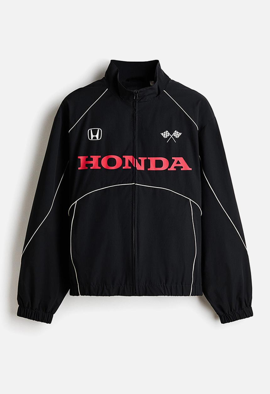 H&M - Loose fit printed nylon track jacket - black/honda