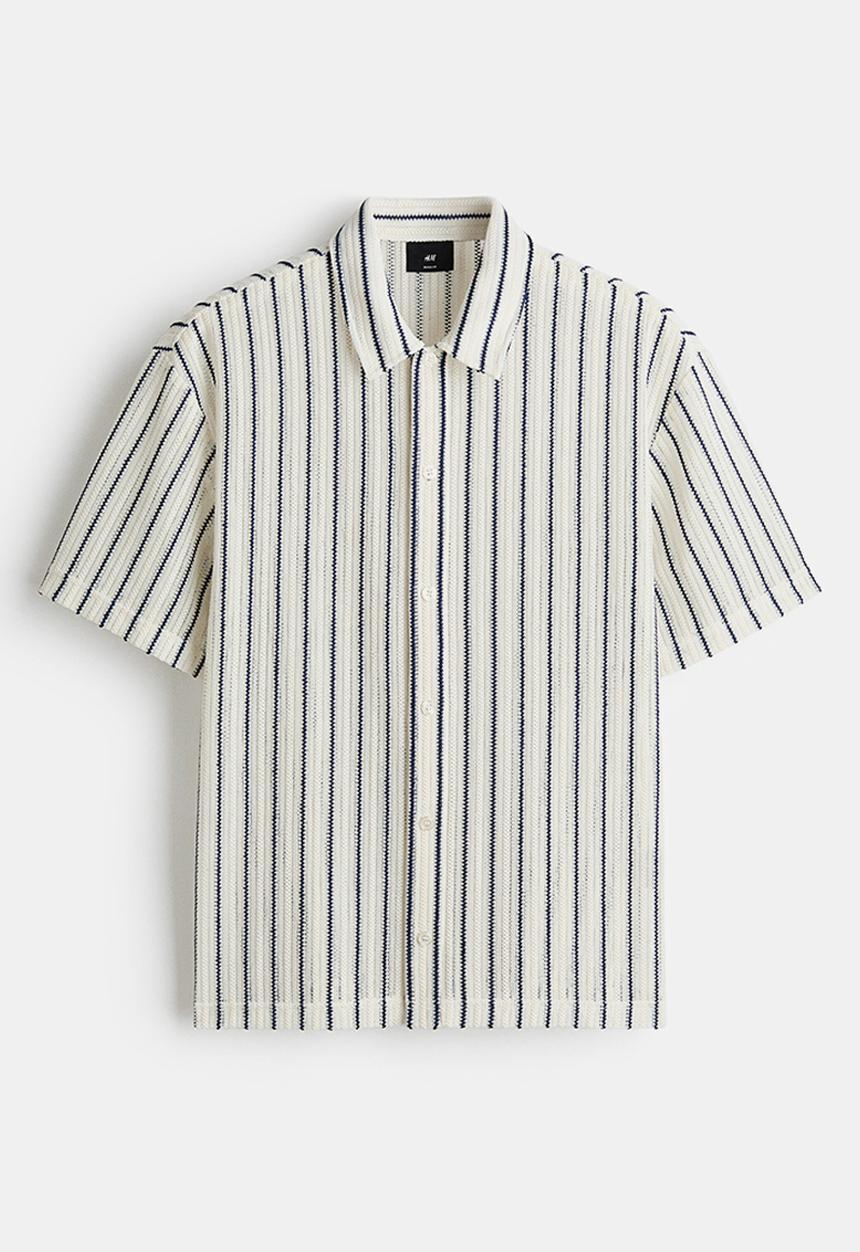 H&M - Regular fit textured-knit shirt - white/striped
