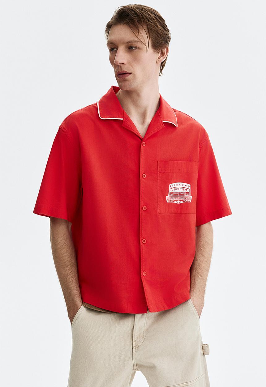 H&M - Relaxed fit printed shirt - light red/richmond