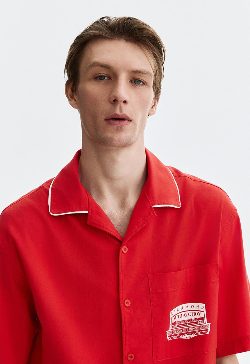 H&M - Relaxed fit printed shirt - light red/richmond