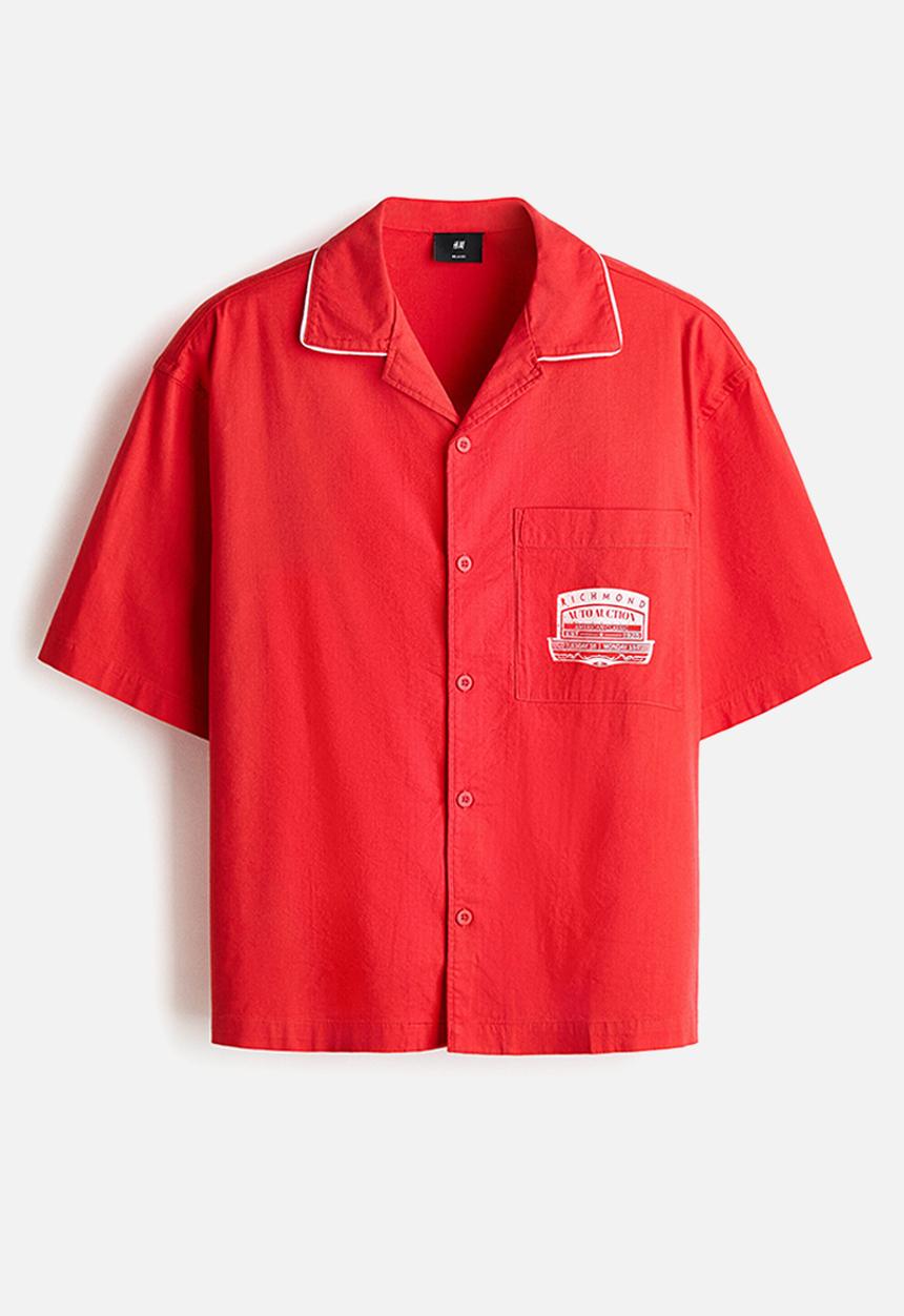 H&M - Relaxed fit printed shirt - light red/richmond