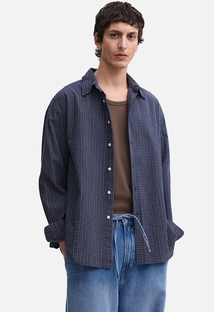 H&M - Relaxed fit cotton shirt - dark blue/checked