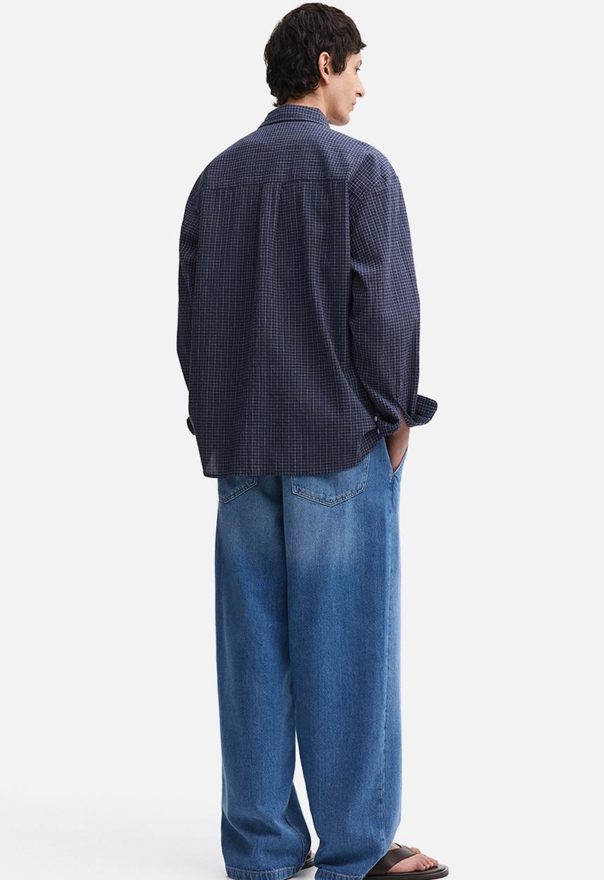 H&M - Relaxed fit cotton shirt - dark blue/checked