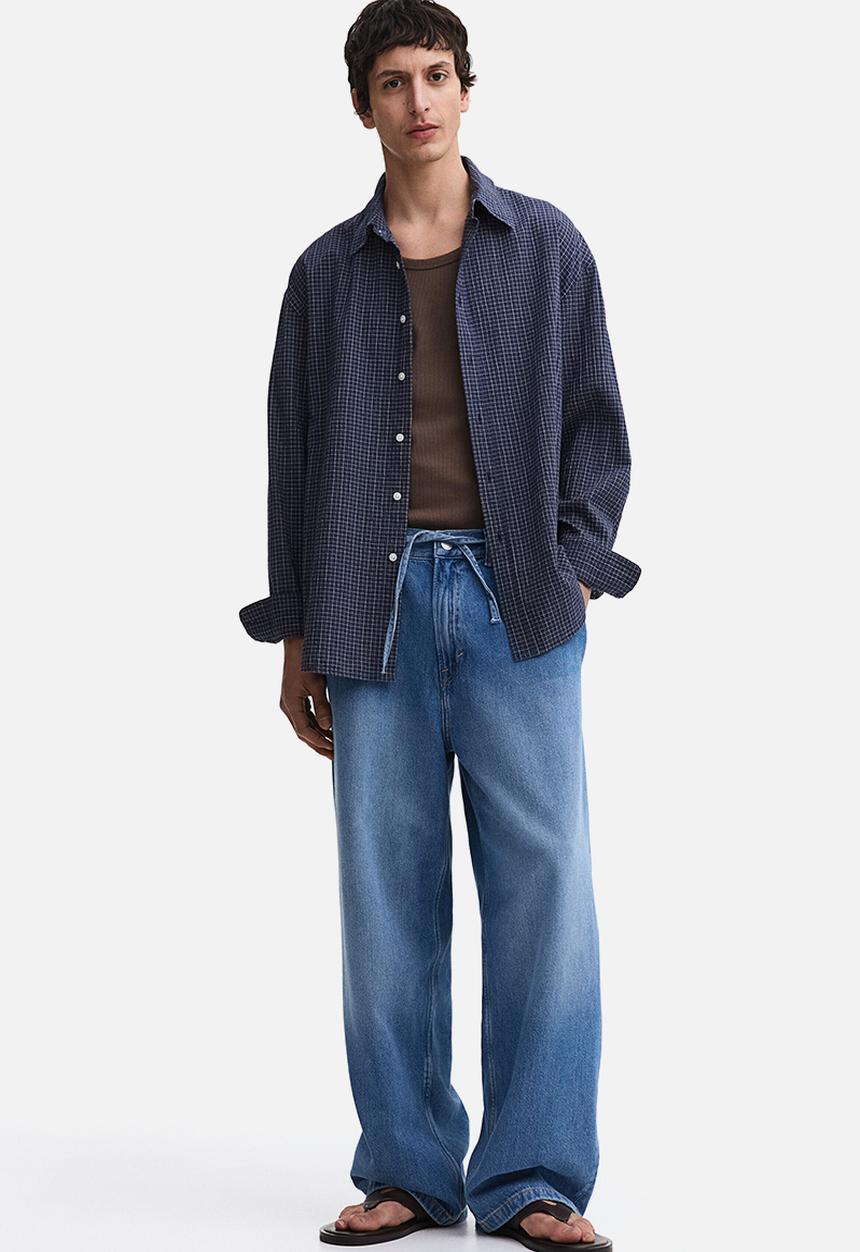 H&M - Relaxed fit cotton shirt - dark blue/checked