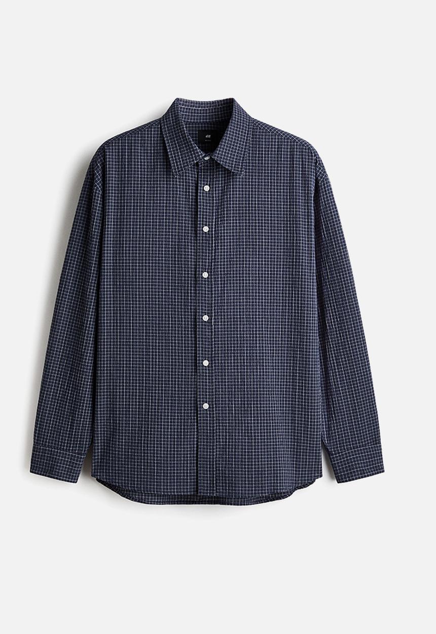 H&M - Relaxed fit cotton shirt - dark blue/checked