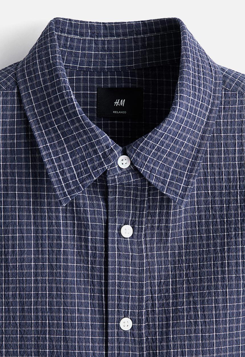 H&M - Relaxed fit cotton shirt - dark blue/checked