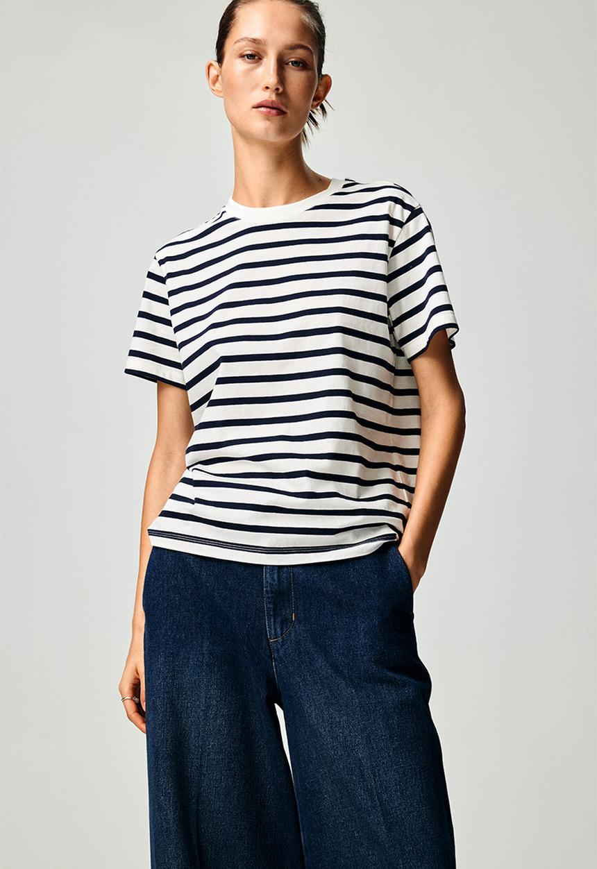 H&M - Cotton t-shirt - white/navy blue striped