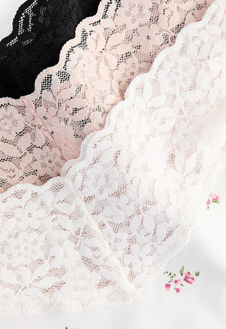 H&M - 3-pack cotton and lace thong briefs - cream/floral