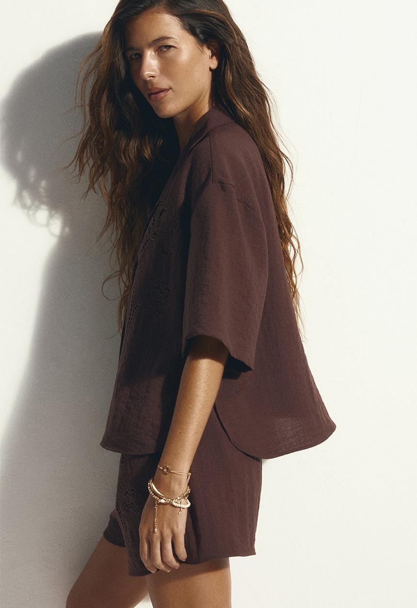 H&M - Broderie anglaise shirt - dark brown