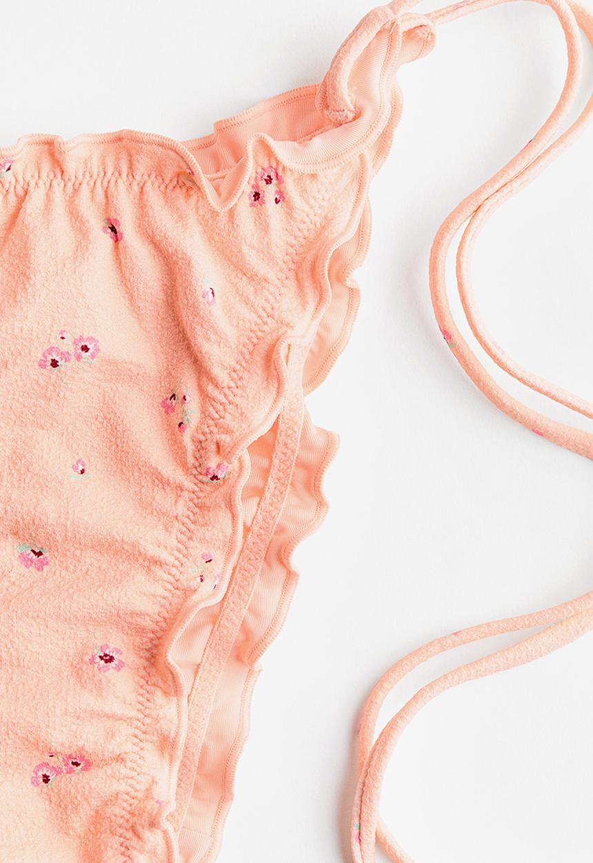 H&M - Cheeky tie tanga bikini bottoms - peach pink/floral