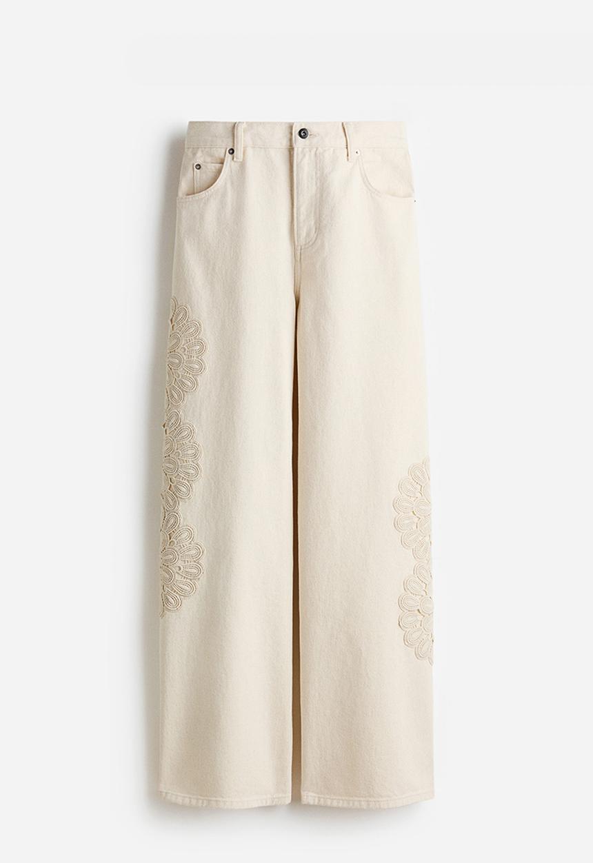 H&M - Crochet look-detail jeans - cream