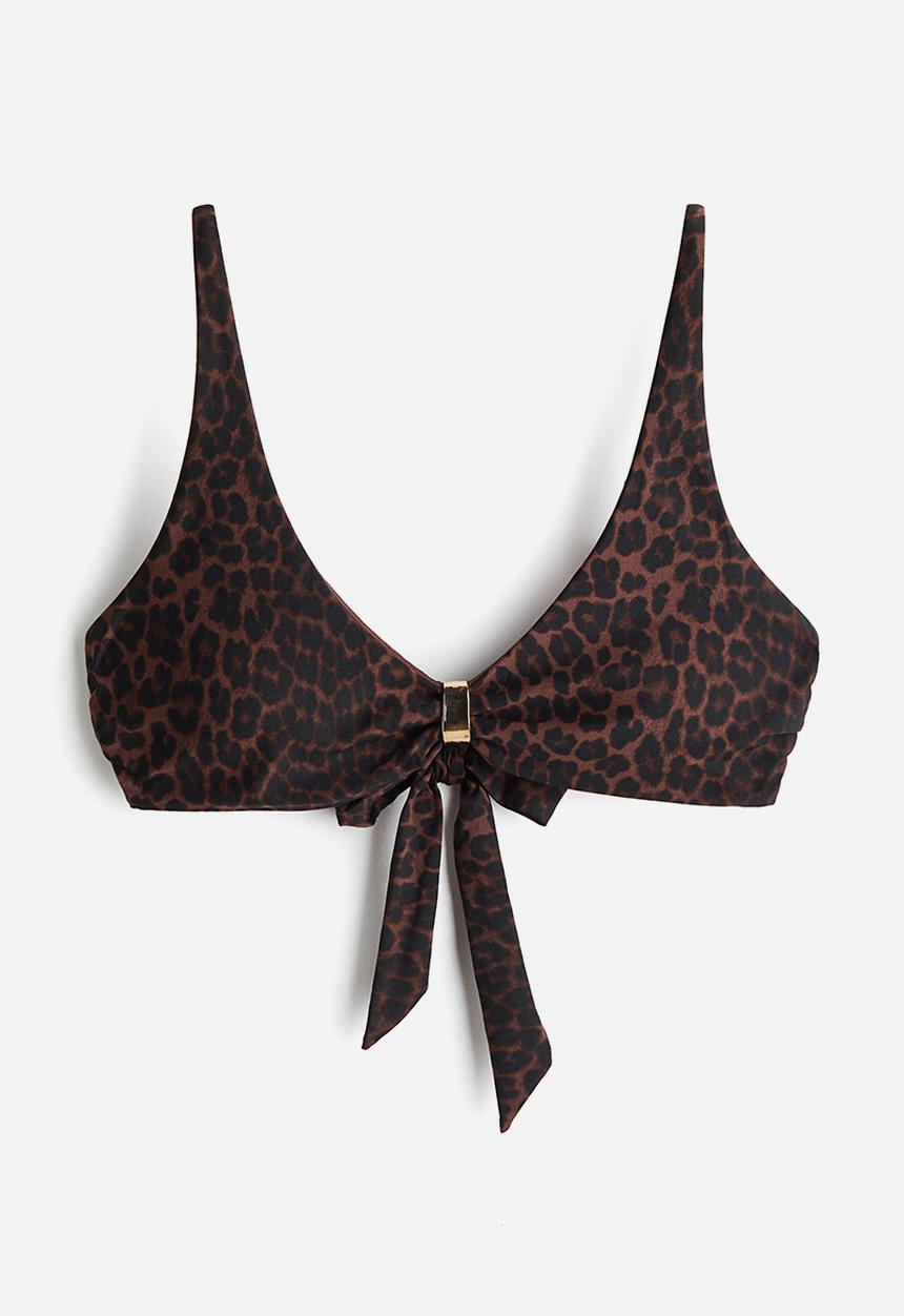 H&M - Padded bikini top - dark brown/leopard print
