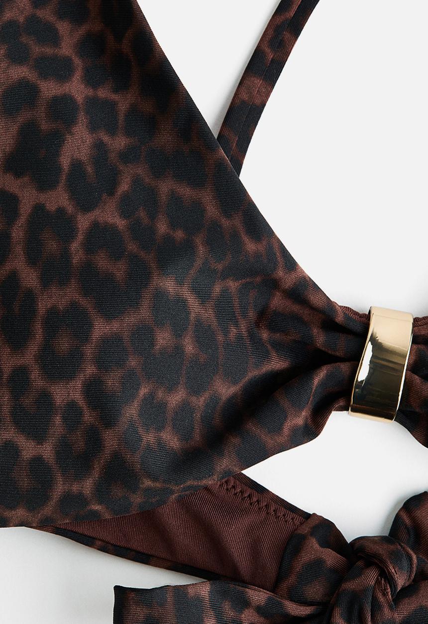 H&M - Padded bikini top - dark brown/leopard print