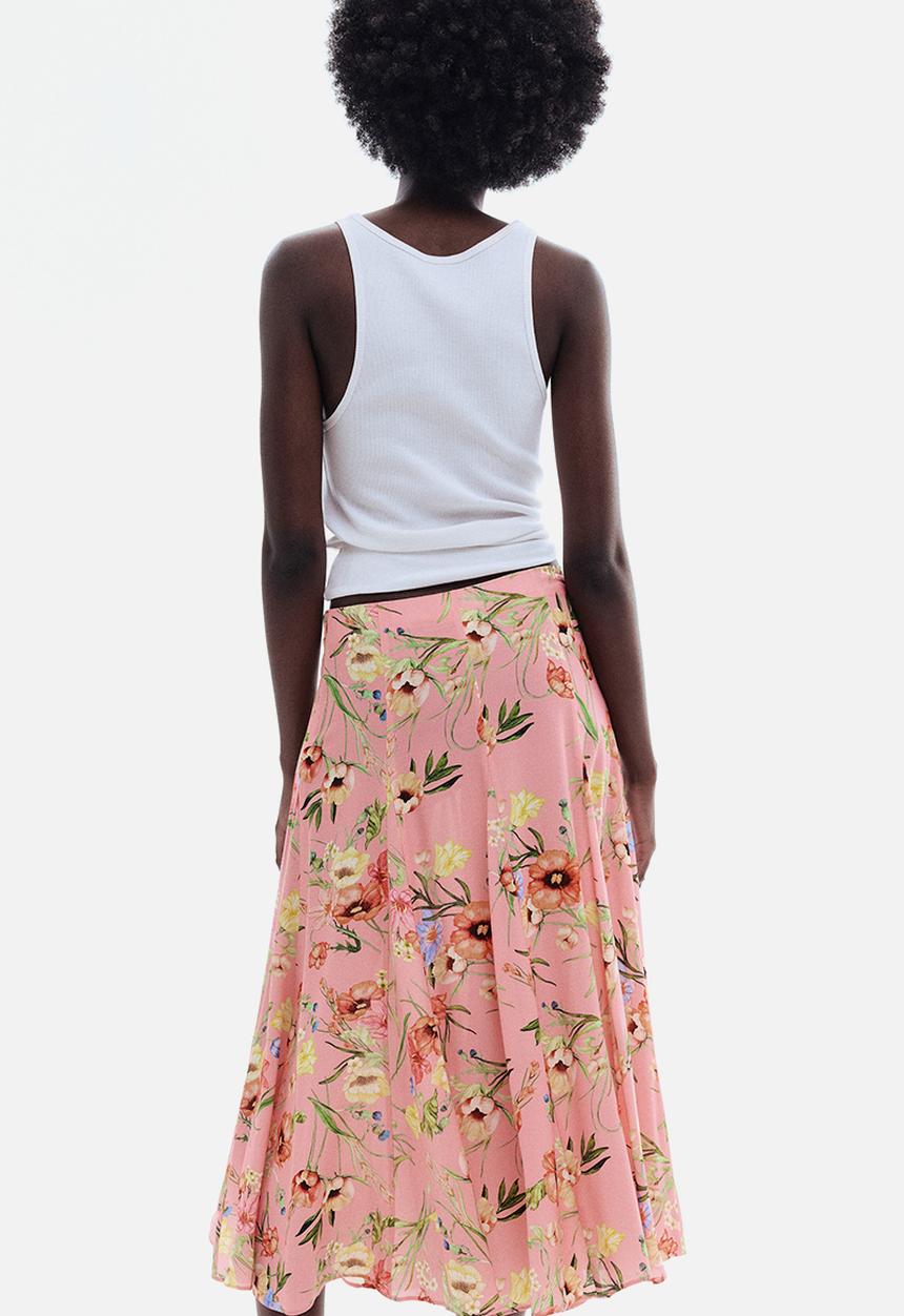 H&M - Pleated viscose skirt - light pink/floral