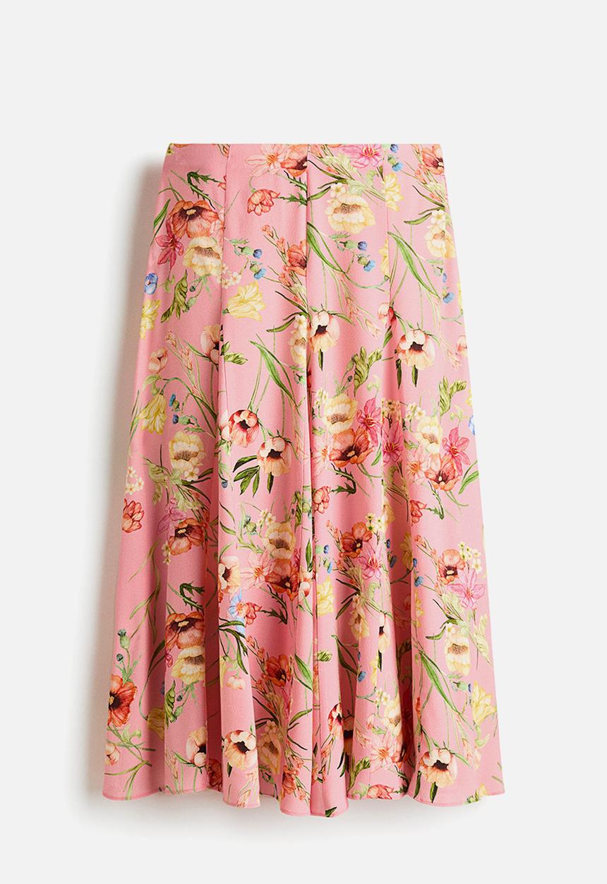H&M - Pleated viscose skirt - light pink/floral