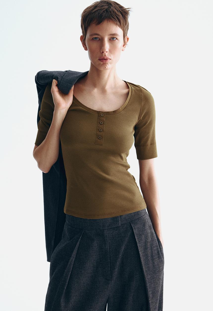 H&M - Ribbed cotton top - dark khaki green