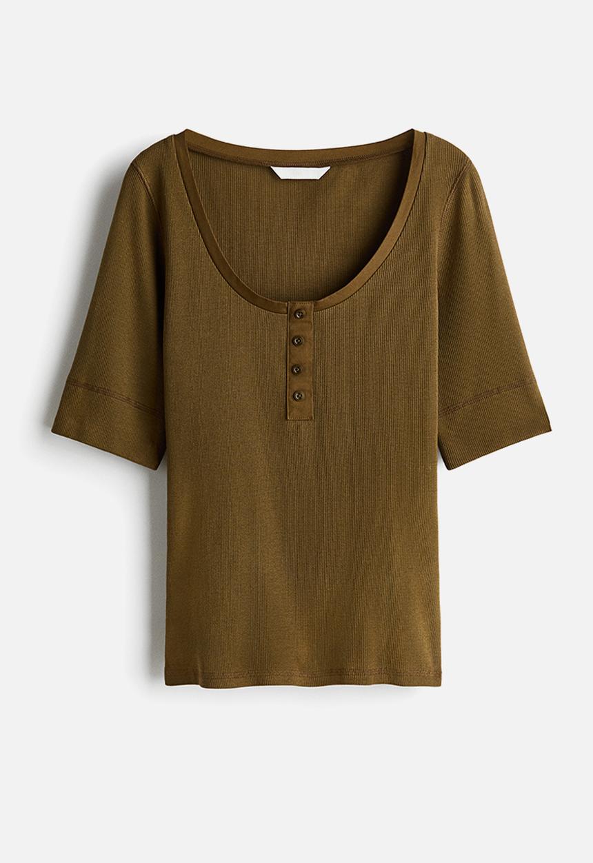 H&M - Ribbed cotton top - dark khaki green