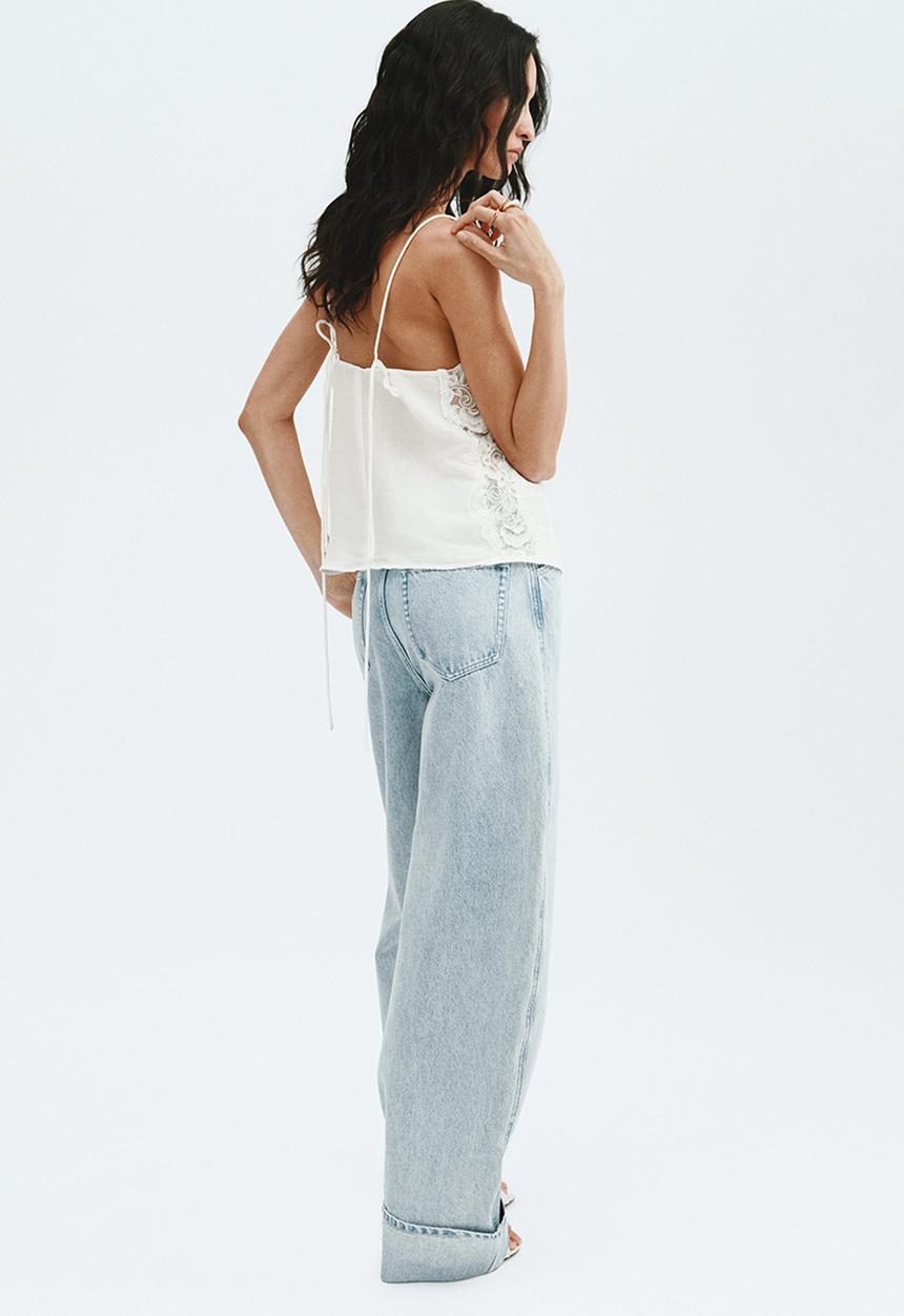 H&M - Linen-blend lace-detail top - white