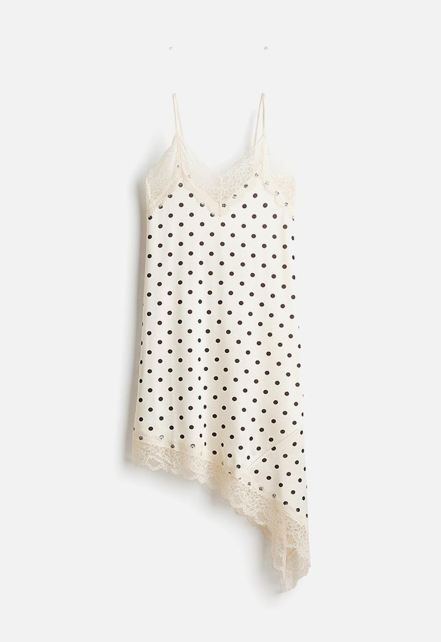 H&M - Lace-trimmed slip dress - cream/polka dot
