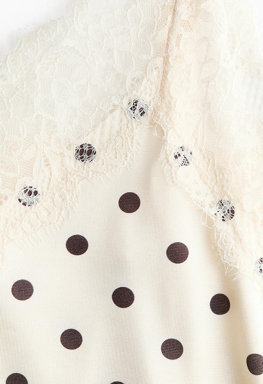 H&M - Lace-trimmed slip dress - cream/polka dot